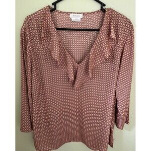 Van Heusen Women's Long Sleeve Top Blouse Pink with Pattern Size XL